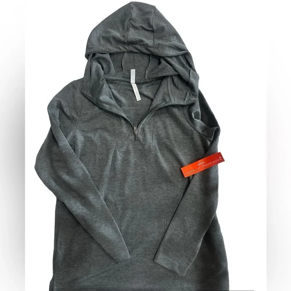 Adrienne Vittadini Sport Gray Pullover Hoodie Top Shirt with pockets Small S NWT - Picture 2 of 5